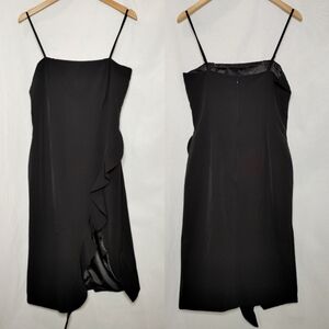 Bardot Carmelle Black Ruffle Cocktail Dress Side Slit Spaghetti Strap 8 M New‎